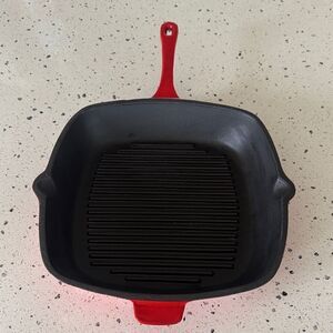 Martha Stewart Collection 11” Red Cast Iron Square Enameled Grill Pan